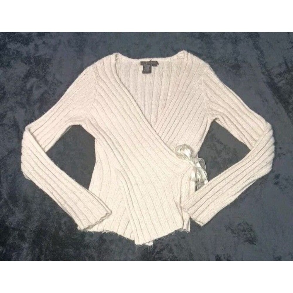 Venus Faux Wrap Ribbed Sweater S Cream Ivory Coquette Balletcore Soft Girl Y2K
